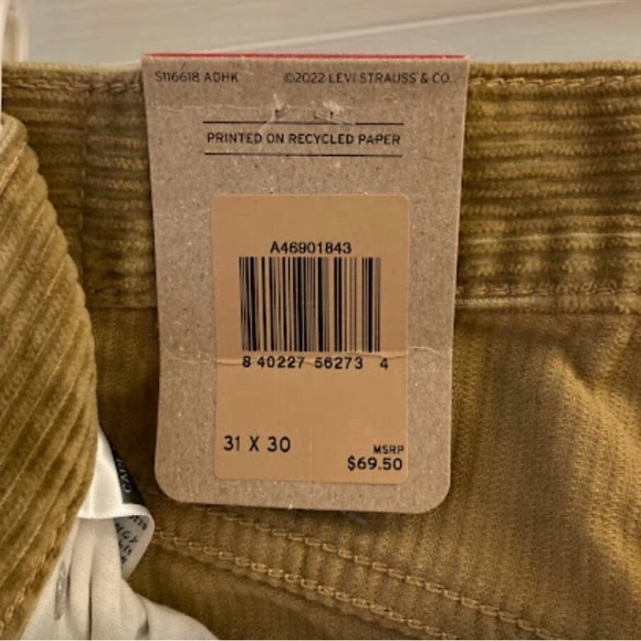 NWT Levi’s Low Pro Straight Leg Y2K Style Corduroy Tan Pants Size 31x30 - Picture 6 of 9